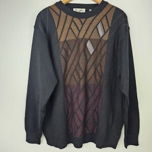 Modango VTG Grandpacore Sweater Wool Blend Faux Leather Patchs Made Italy Sz L